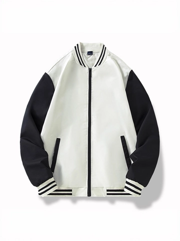 Ανδρική Casual Ζακέτα Varsity American Vintage Μπέιζμπολ Bomber Χρωματική Αντίθεση Φερμουάρ Ελαφρύ Αντιανεμικό Παλτό Outwear
