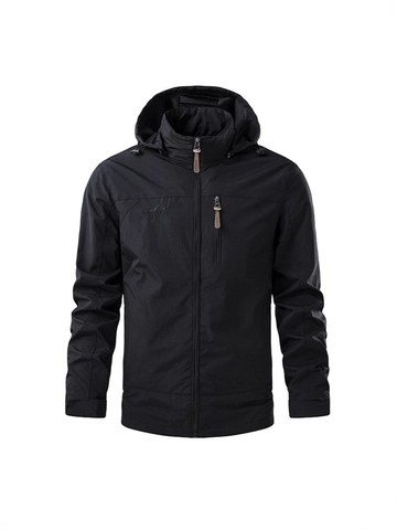 Men Outdoor Hooded Jacket Windproof Waterproof Casual Lightweight Breathable Shell Coat Detachable Hood For Hiking Daily