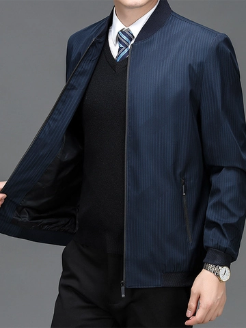 Herren Business Casual Stehkragen Jacke Nadelstreifen Rippbündchen Polyester Leichte Oberbekleidung Für Frühling Herbst Arbeit