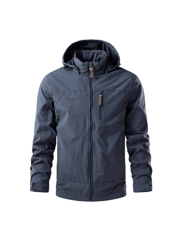 Men Outdoor Hooded Jacket Windproof Waterproof Casual Lightweight Breathable Shell Coat Detachable Hood For Hiking Daily