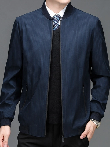 Herren Business Casual Stehkragen Jacke Nadelstreifen Rippbündchen Polyester Leichte Oberbekleidung Für Frühling Herbst Arbeit