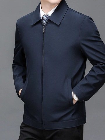 Chaqueta de Negocios Casual para Hombre con Cuello Alto Cortavientos Antiarrugas Abrigo de Color Sólido con Cremallera