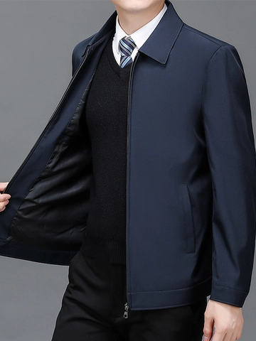 Chaqueta de Negocios Casual para Hombre con Cuello Alto Cortavientos Antiarrugas Abrigo de Color Sólido con Cremallera