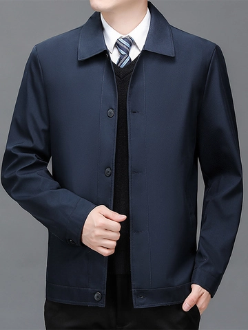 Chaqueta Casual de Negocios para Hombre Cortavientos Impermeable Solapa Abotonadura Sencilla Color Sólido Primavera Otoño Abrigo Ropa de Hombre