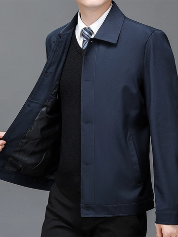 Chaqueta Casual de Negocios para Hombre Cortavientos Impermeable Solapa Abotonadura Sencilla Color Sólido Primavera Otoño Abrigo Ropa de Hombre