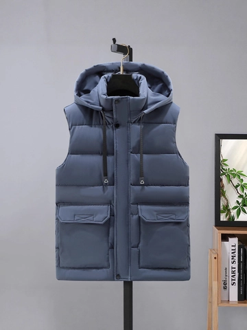 Gilet Imbottito da Uomo con Cappuccio Invernale Spesso Caldo Antivento Trapuntato Gilet Casual da Lavoro Giacca Senza Maniche Grandi Tasche