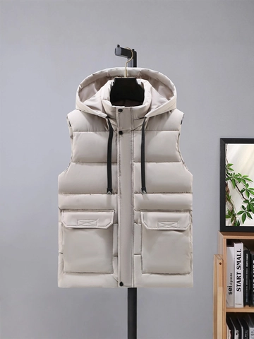 Gilet Imbottito da Uomo con Cappuccio Invernale Spesso Caldo Antivento Trapuntato Gilet Casual da Lavoro Giacca Senza Maniche Grandi Tasche