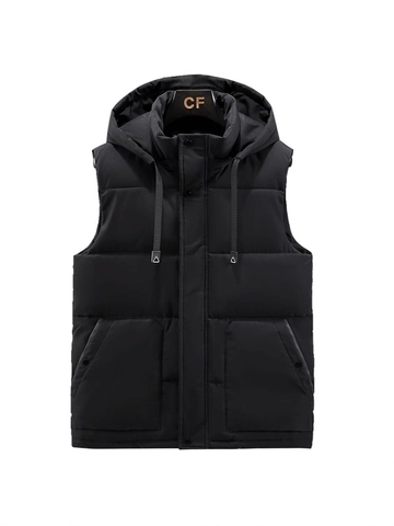 Men's Hooded Padded Vest Winter Thickened Warm Puffer Gilet Solid Color Casual Workwear Sleeveless Jacket Outerwear For Men