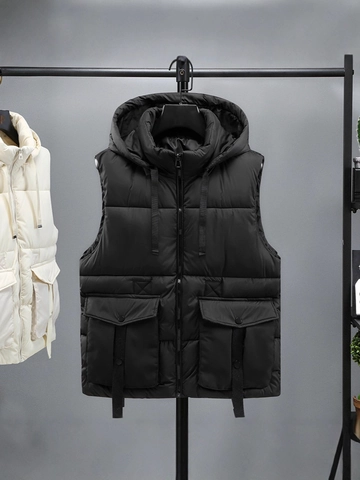 Herren Weste Mit Kapuze Wattierte Workwear Mehrere Taschen Lässig Winddicht Gesteppt Dicke Warme Ärmellose Jacke Außenbekleidung