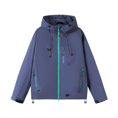 Giacca a Vento Outdoor Donna Uomo Con Cappuccio Mountain Style Antivento Impermeabile Cerniera Contrasto Casual Funzionale