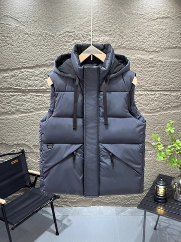Men Hooded Padded Vest Winter Thickened Gilet Detachable Hood Warm Outdoor Sleeveless Jacket Solid Color Windproof Coat