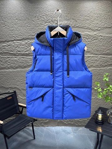 Men Hooded Padded Vest Winter Thickened Gilet Detachable Hood Warm Outdoor Sleeveless Jacket Solid Color Windproof Coat