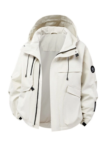 Men's Outdoor Hooded Jacket Waterproof Windproof Lightweight Sport Casual Mountaineering Coat Solid Color Outerwear For Hiking Camping