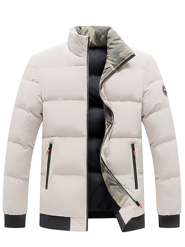 Men's Winter Puffer Jacket Stand Collar Quilted Cotton Padded Coat Thick Windproof Casual Outerwear Warm Zip Up Jacket For Youth