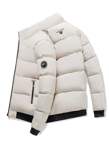 Men's Winter Puffer Jacket Stand Collar Quilted Cotton Padded Coat Thick Windproof Casual Outerwear Warm Zip Up Jacket For Youth