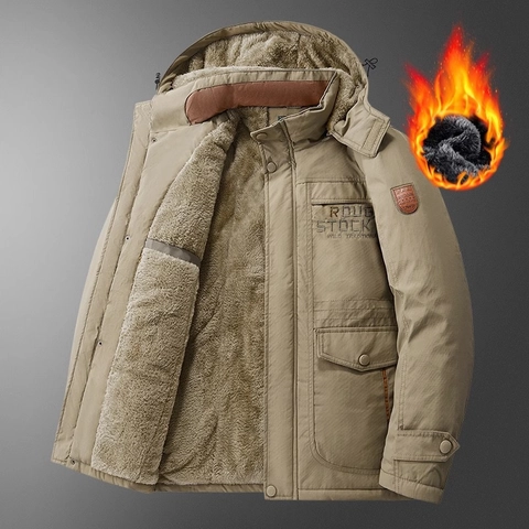 Men's Winter Thickened Warm Hooded Cotton Puffer Jacket Casual Loose Cargo Parka With Fleece Lining
