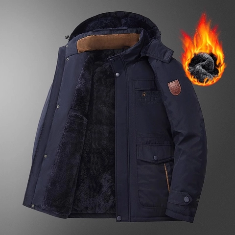 Men's Winter Thickened Warm Hooded Cotton Puffer Jacket Casual Loose Cargo Parka With Fleece Lining