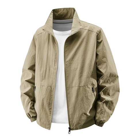 Herren Freizeitjacke mit Stehkragen Leichte Windjacke Outdoor Sportlich Reißverschluss Lockere Passform Mantel Frühling Herbst