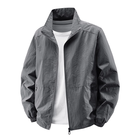 Herren Freizeitjacke mit Stehkragen Leichte Windjacke Outdoor Sportlich Reißverschluss Lockere Passform Mantel Frühling Herbst