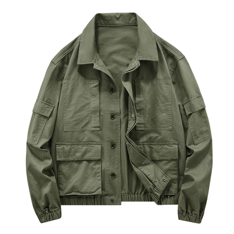 Men's Vintage Utility Jacket Cotton Blend Outerwear Multi Pocket Loose Fit Long Sleeve Lapel Casual Coat Spring Autumn