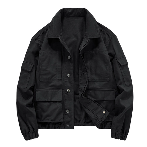 Men's Vintage Utility Jacket Cotton Blend Outerwear Multi Pocket Loose Fit Long Sleeve Lapel Casual Coat Spring Autumn
