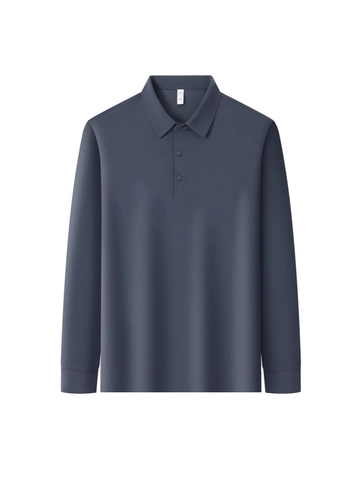 Polo de Manga Larga de Seda de Hielo para Hombre Tecnología de Enfriamiento Pegado sin Costuras Protección Solar UPF 50 Transpirable Casual Color Sólido Solapa