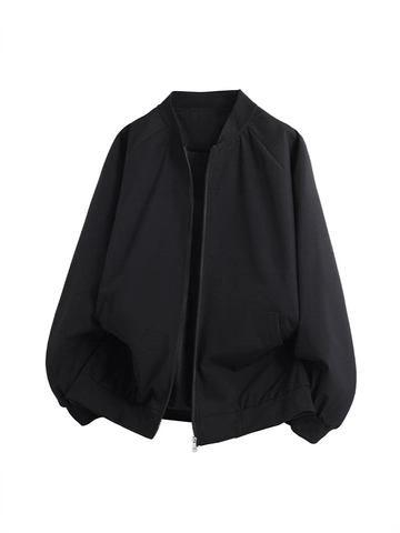 Men Casual Stand Collar Bomber Jacket Zipper Solid Color Baseball Coat Windbreaker Loose Outerwear Spring Autumn Top