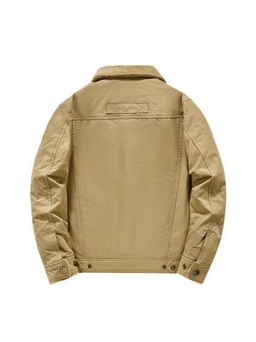 Giacca da Uomo Ispessita in Lana di Agnello Foderata in Pile Invernale Caldo Cappotto Militare Workwear Con Rever Ricamo Patch Per Outdoor