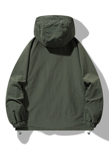 Unisex Casual Hooded Windbreaker Jacket Lightweight Sun Protection Coat Outdoor Breathable Solid Color Zipper Outdoor Clothing