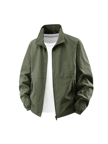 Men Outdoor Windproof Lightweight Jacket Casual Stand Collar Zipper Fly Windbreaker Multi Pocket Solid Color Sport Coat