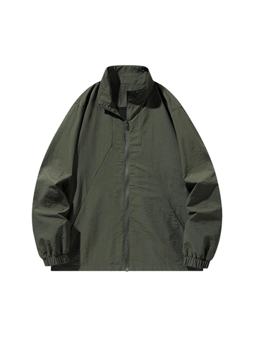 Men's Casual Outdoor Stretch Jacket Stand Collar Nylon Windbreaker Solid Color Lightweight Breathable Sportswear Jacket Coat