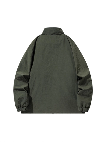 Men's Casual Outdoor Stretch Jacket Stand Collar Nylon Windbreaker Solid Color Lightweight Breathable Sportswear Jacket Coat