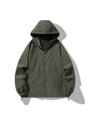 Men's Casual Outdoor Hooded Jacket Lightweight Windproof Waterproof Solid Color Zip Up Windbreaker Coat For Daily Hiking