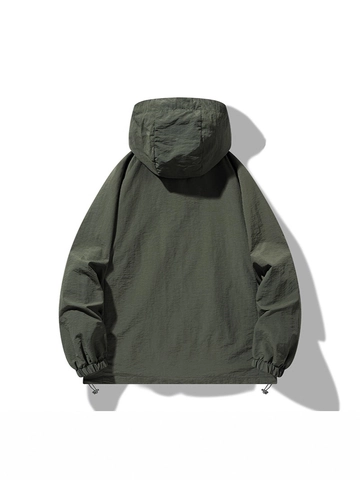 Men's Casual Outdoor Hooded Jacket Lightweight Windproof Waterproof Solid Color Zip Up Windbreaker Coat For Daily Hiking
