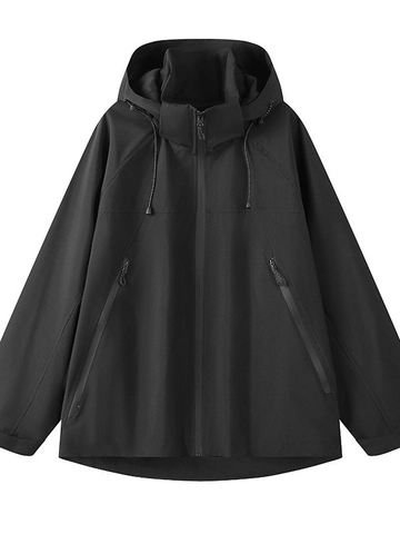 Outdoor Hooded Jacket Men Women Waterproof Windproof Patchwork Contrast Color Zip Up Windbreaker Casual Sporty Coat