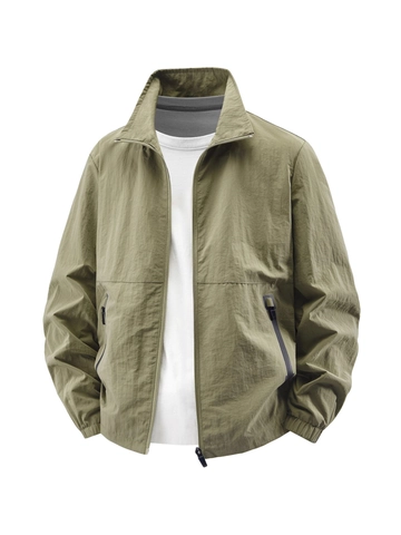 Chaqueta Casual para Hombre con Cuello Alto Ligera Resistente al Viento Impermeable Transpirable Fina para Exterior con Cremallera Abrigo Holgado