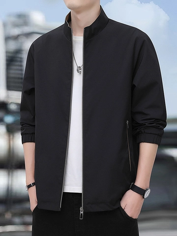 Chaqueta de Hombre Negocios Casual Cuello Alto Moda Minimalista Resistente al Viento Ligera Cremallera Ropa de Abrigo Manga Larga para Primavera Otoño