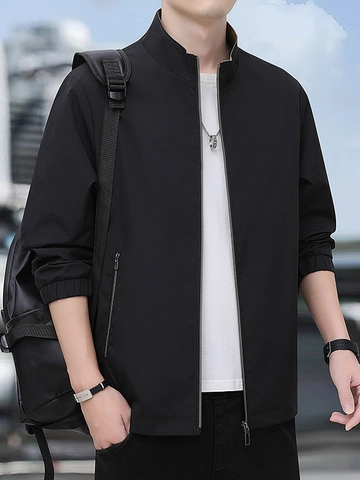 Chaqueta de Hombre Negocios Casual Cuello Alto Moda Minimalista Resistente al Viento Ligera Cremallera Ropa de Abrigo Manga Larga para Primavera Otoño
