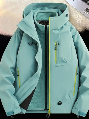 Chaqueta Funcional Unisex 3 en 1 Impermeable Resistente al Viento con Forro de Felpa con Capucha Senderismo Montañismo Chaqueta Casual
