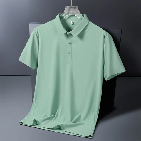 Herren EisSatin Kurzarm Polo-Shirt Business Casual Nahtlos Atmungsaktiv Einfarbig Revers Top Sommer Weiches Material