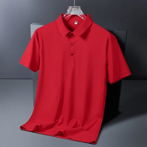 Herren EisSatin Kurzarm Polo-Shirt Business Casual Nahtlos Atmungsaktiv Einfarbig Revers Top Sommer Weiches Material