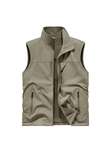 Herren Outdoor Arbeitsweste Doppelseitig Tragbar Fleece Gefüttert Utility Weste Mehrere Taschen Stehkragen Warme Ärmellose Jacke