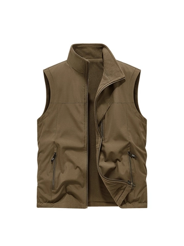 Herren Outdoor Arbeitsweste Doppelseitig Tragbar Fleece Gefüttert Utility Weste Mehrere Taschen Stehkragen Warme Ärmellose Jacke