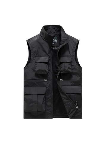 Men Outdoor Tactical Multi-Pocket Vest Stand Collar Zipper Workwear Sleeveless Jacket For Fishing Photography Travel Hiking