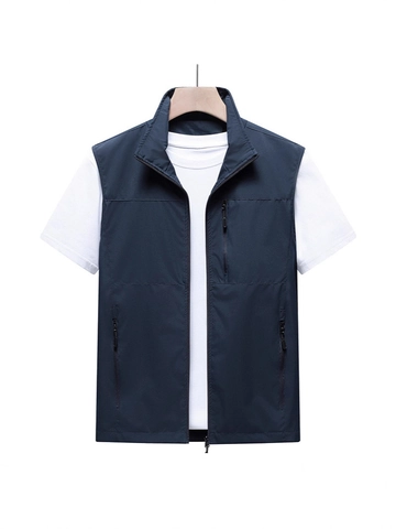 Gilet da Pesca per Fotografia Outdoor da Uomo Multitasche Gilet Estivo Senza Maniche con Cerniera Leggero Collo in Piedi