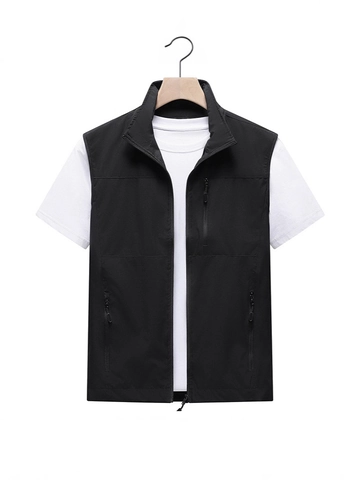 Gilet da Pesca per Fotografia Outdoor da Uomo Multitasche Gilet Estivo Senza Maniche con Cerniera Leggero Collo in Piedi