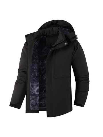 Giacca da Uomo con Cappuccio Invernale all'aperto Impermeabile Antivento Foderata in Pile Imbottito Cappotto Per Campeggio
