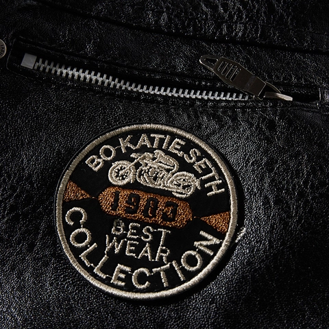 Men PU Leather Motorcycle Jacket Stand Collar Fleece Lined Warm Winter Coat Slim Fit Biker Jacket With Embroidery Patches