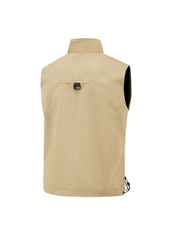 Men's Casual Multi Pocket Work Vest Polyester Windproof Stand Collar Sleeveless Outdoor Waistcoat For Spring Autumn Daily Wear