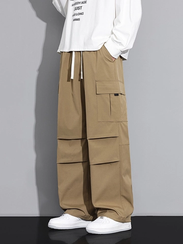 Pantaloni Cargo da Uomo 100% Poliestere Vestibilità Comoda Gamba Dritta Multitasche Coulisse in Vita Streetwear Casual